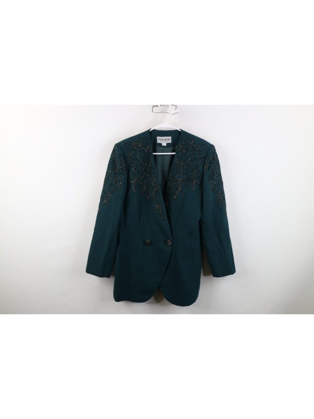 Vintage 90s Beaded Evening Suit Coat Blazer Jacket Womens Size 10 Green Wool